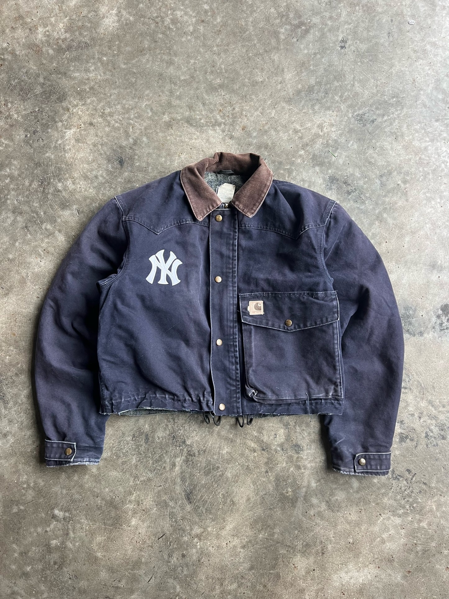 Vintage Flannel Lined Yankees Cropped Carhartt Jacket - L