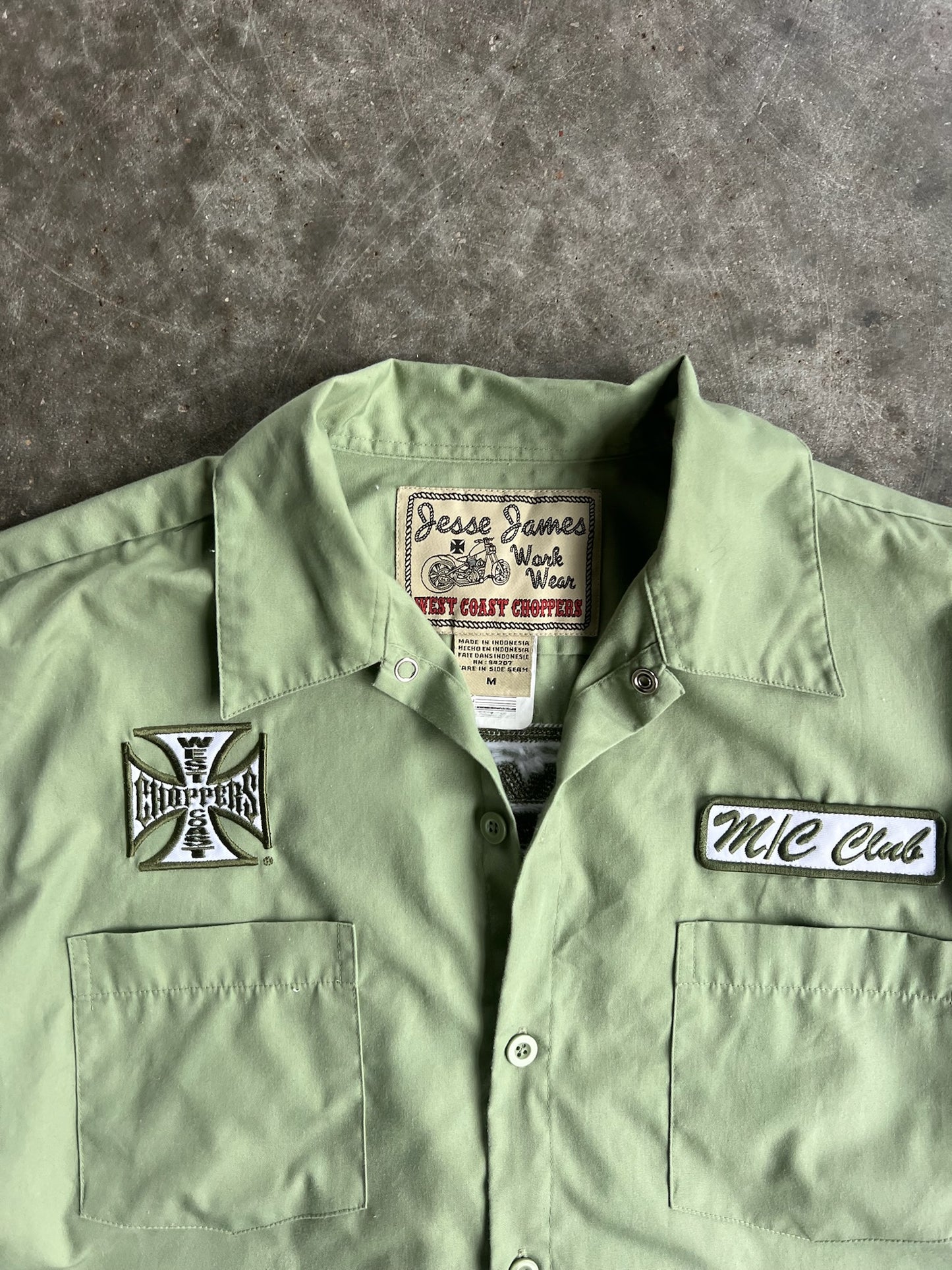 Vintage Cropped Like Green West Coast Choppers Button Up Shirt - M