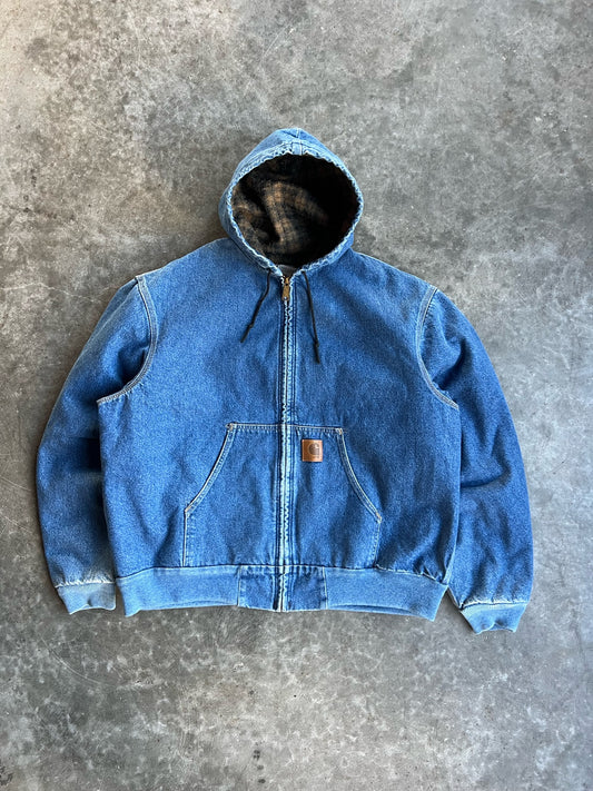 Vintage Denim Flannel Lined Hooded Carhartt Jacket - XL