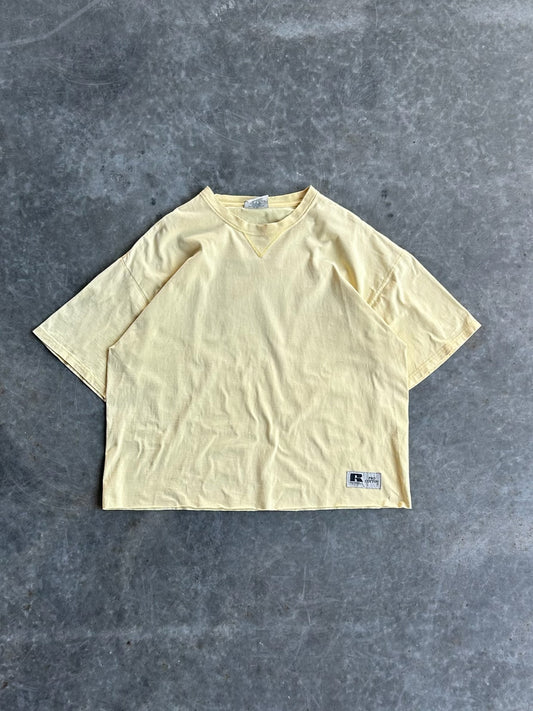 Vintage Yellow Russel Athletics Cropped Tee - XL