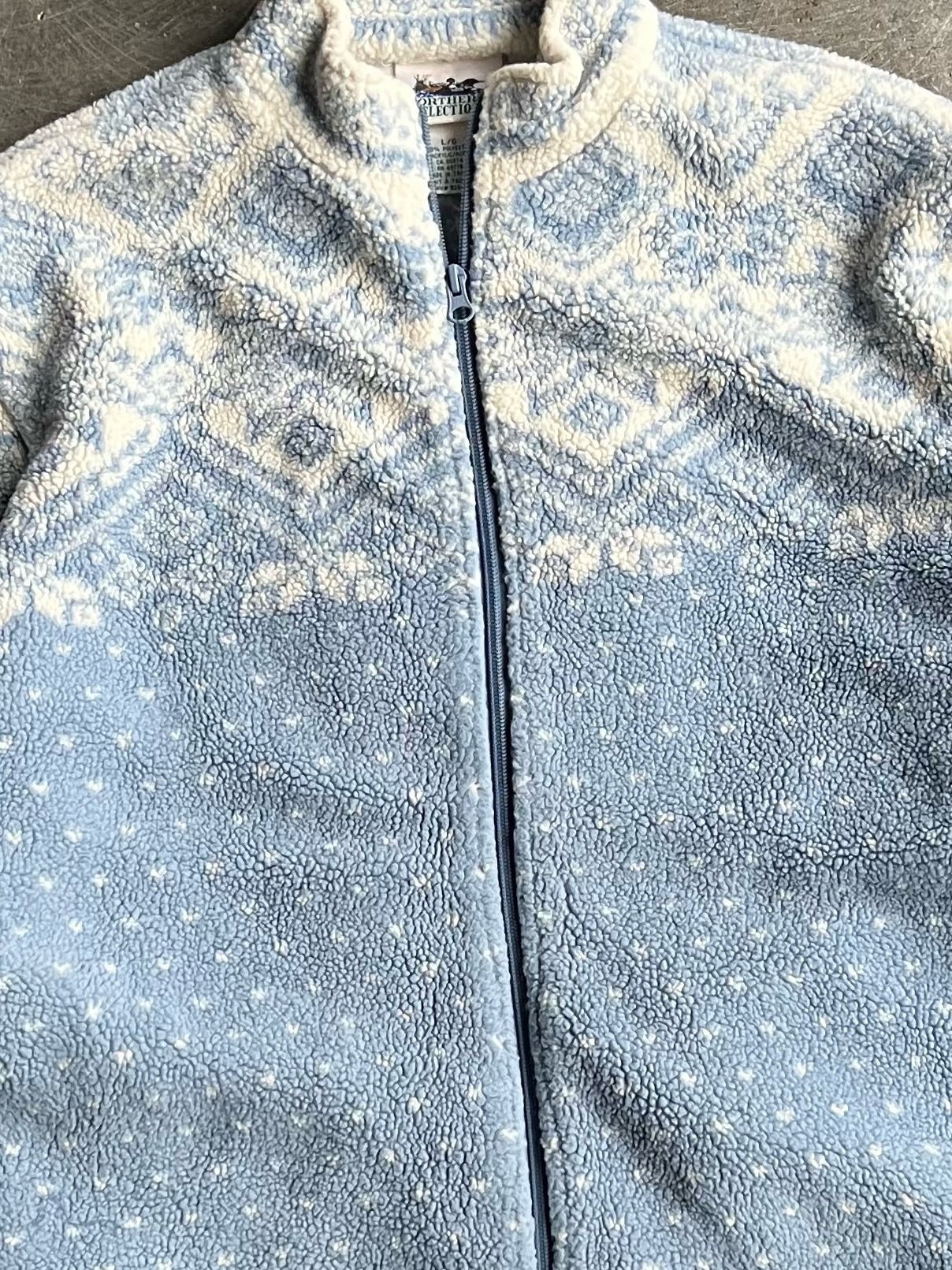 Vintage Baby Blue Pattern Fleece Zip Up - L