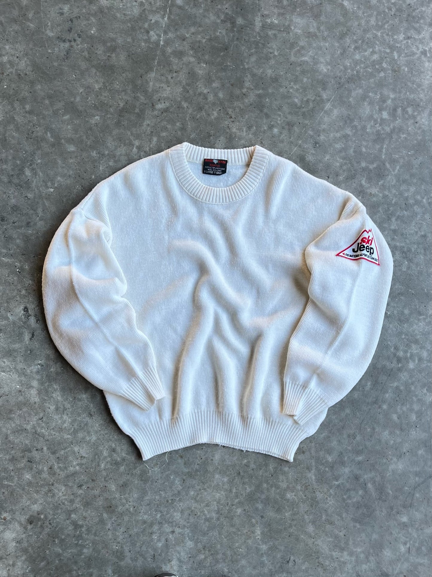 Vintage White Jeep Patch Sweater - XL