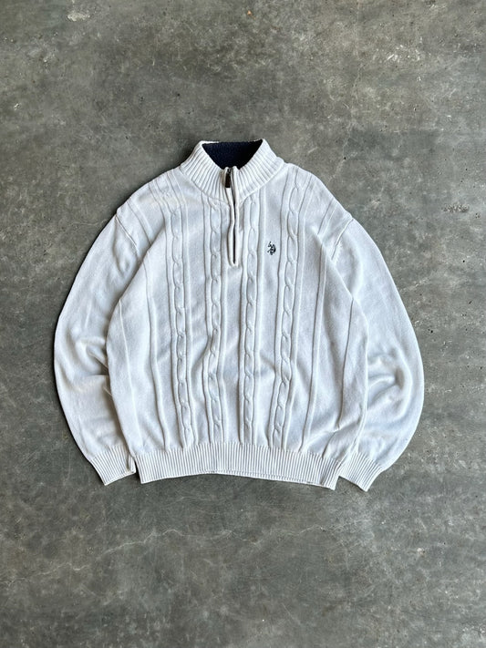 Vintage White U.S. Polo Assn. Quarter Zip Sweater - XL