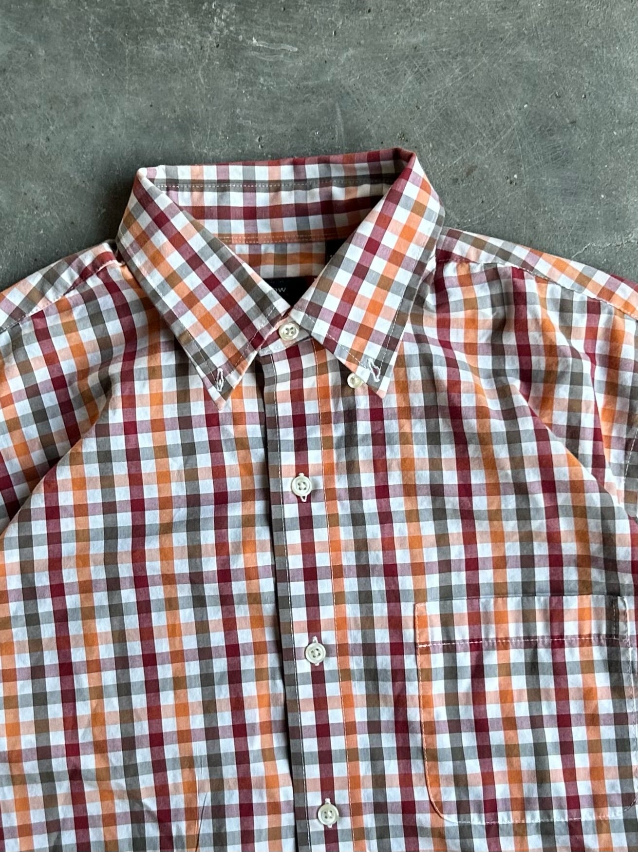 Orange Plaid Arrow Cropped Button-Up Shirt - M