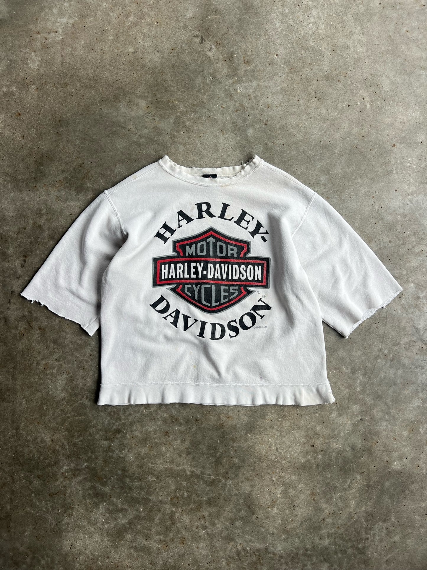 Vintage White Harley Davidson Chopped Sleeve Crew - L