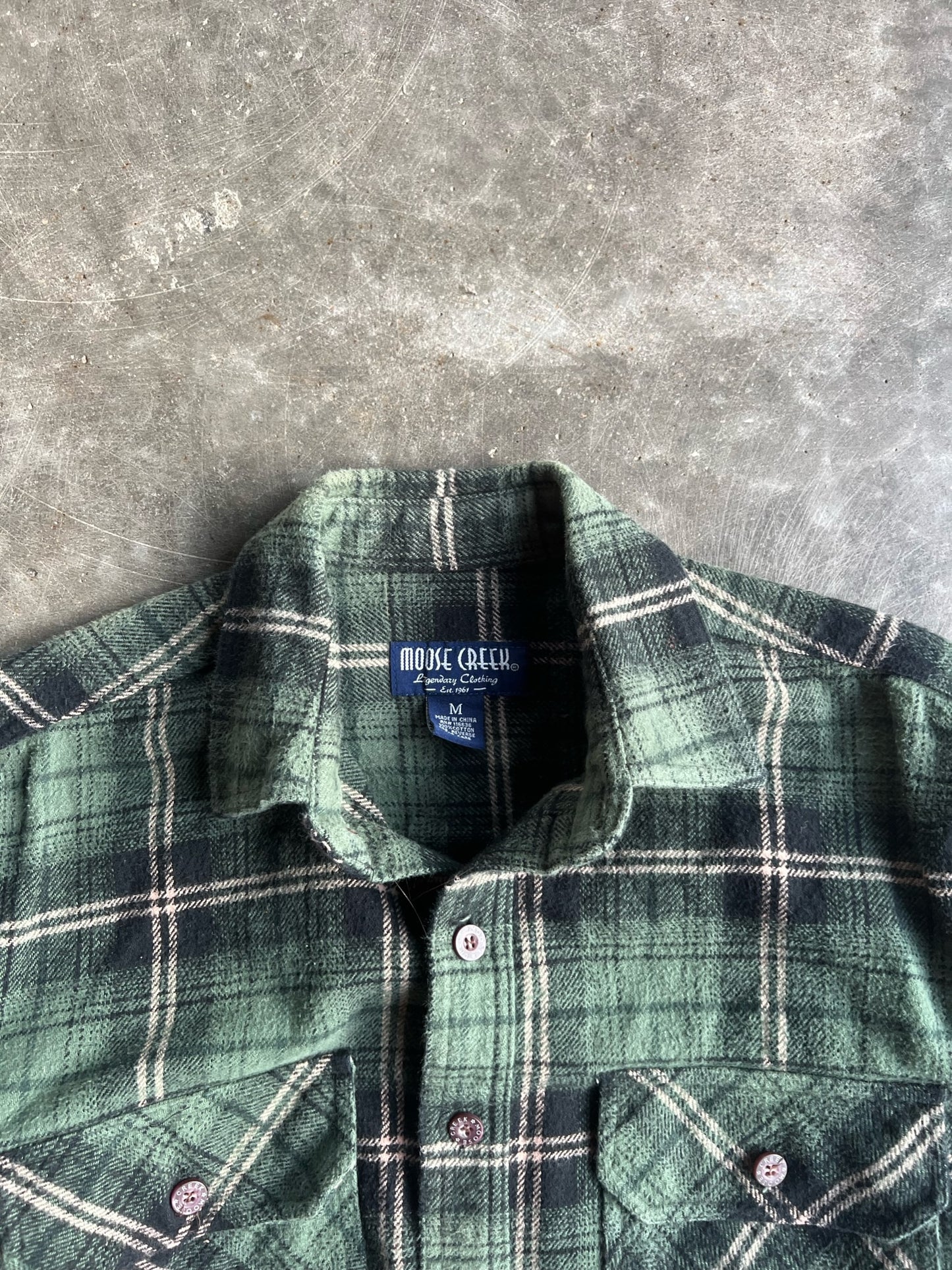 Vintage Green Cropped Moose Creek Flannel - M