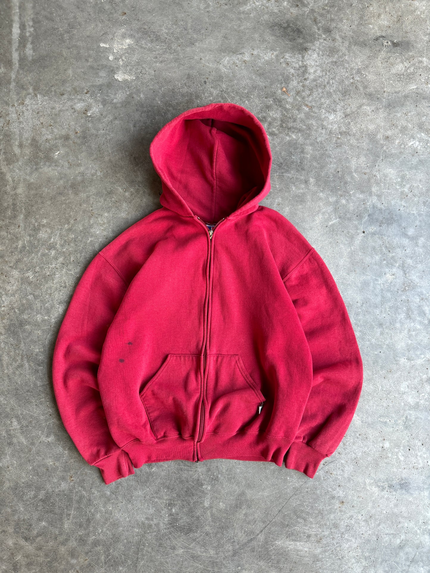 Vintage Red Russell Zip Up Hoodie - M