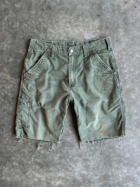 Vintage Army Green Carhartt Distressed Carpenter Shorts - 33