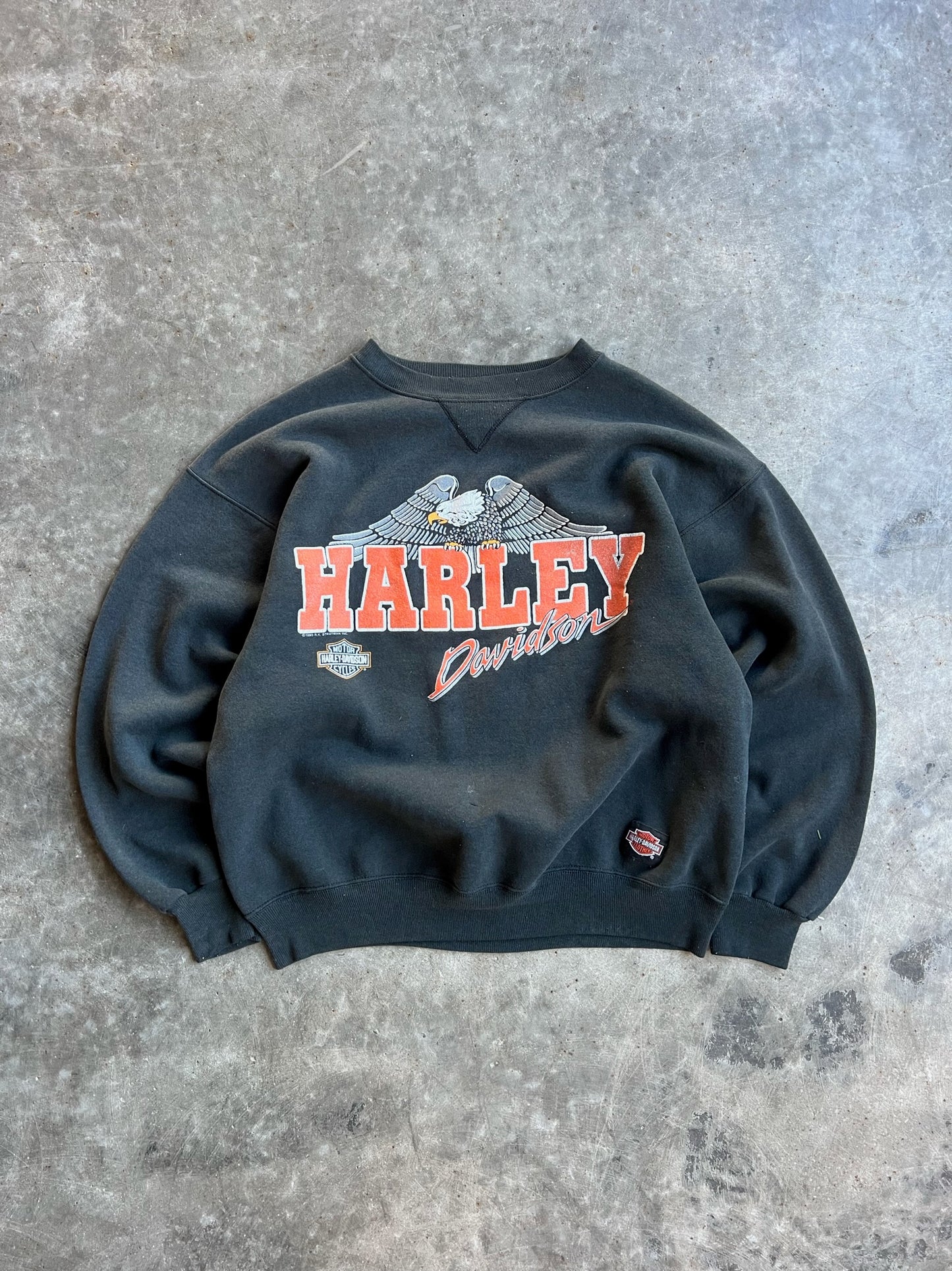 Vintage Black Harley Davidson Eagle Crew - XL