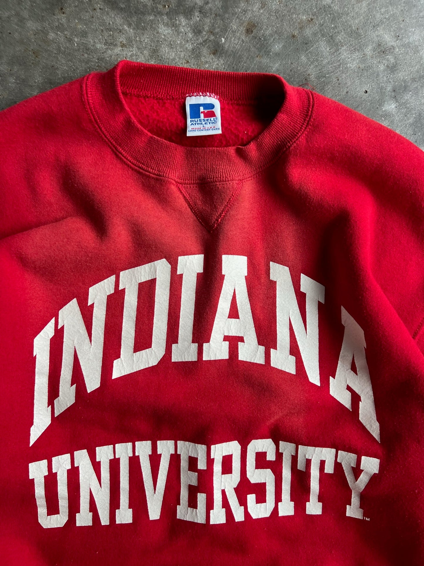 Vintage Red Indiana University Russell Crew - L