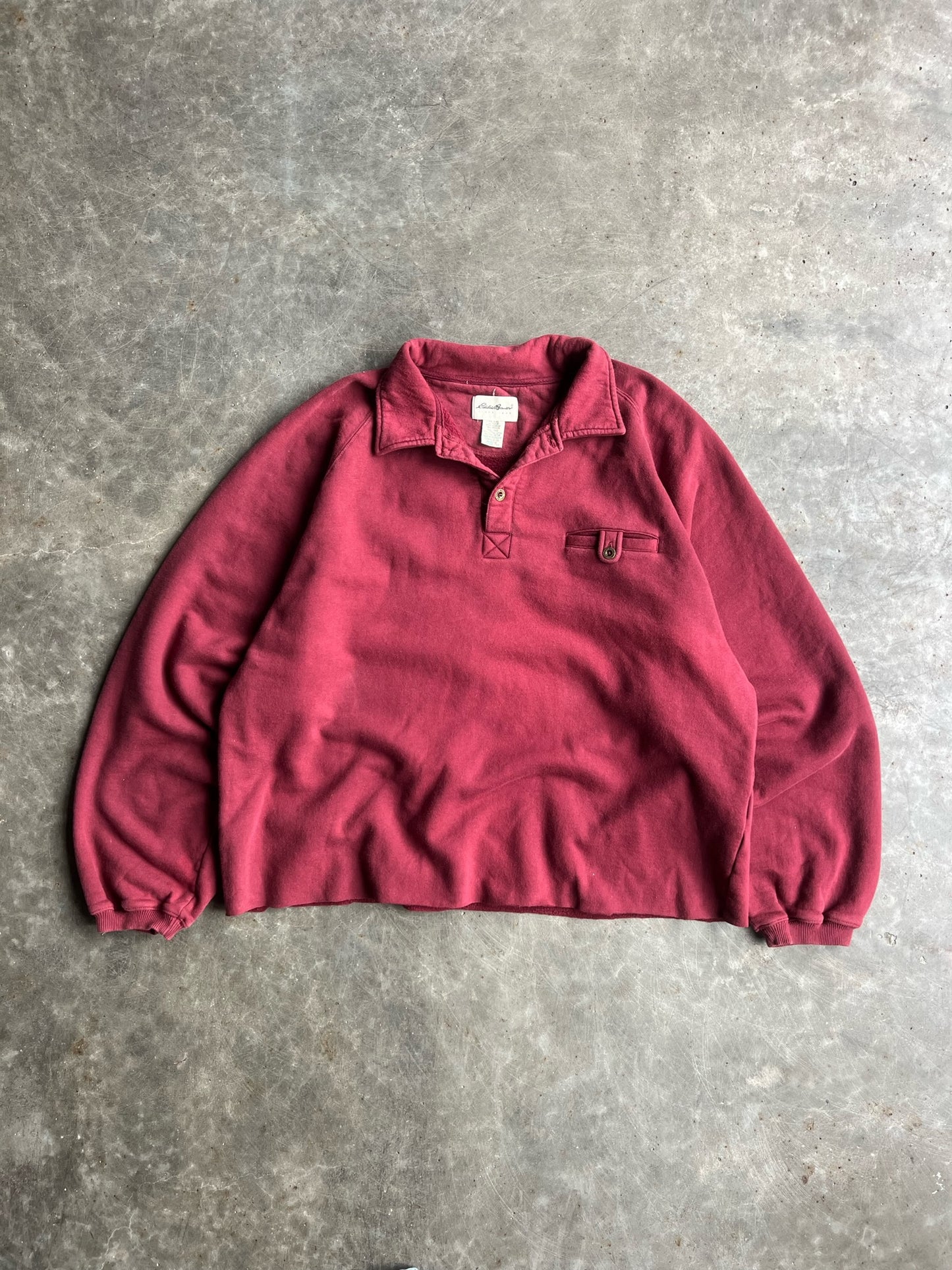 Vintage Dark Red Cropped Eddie Bauer Button Up Pullover - XXL