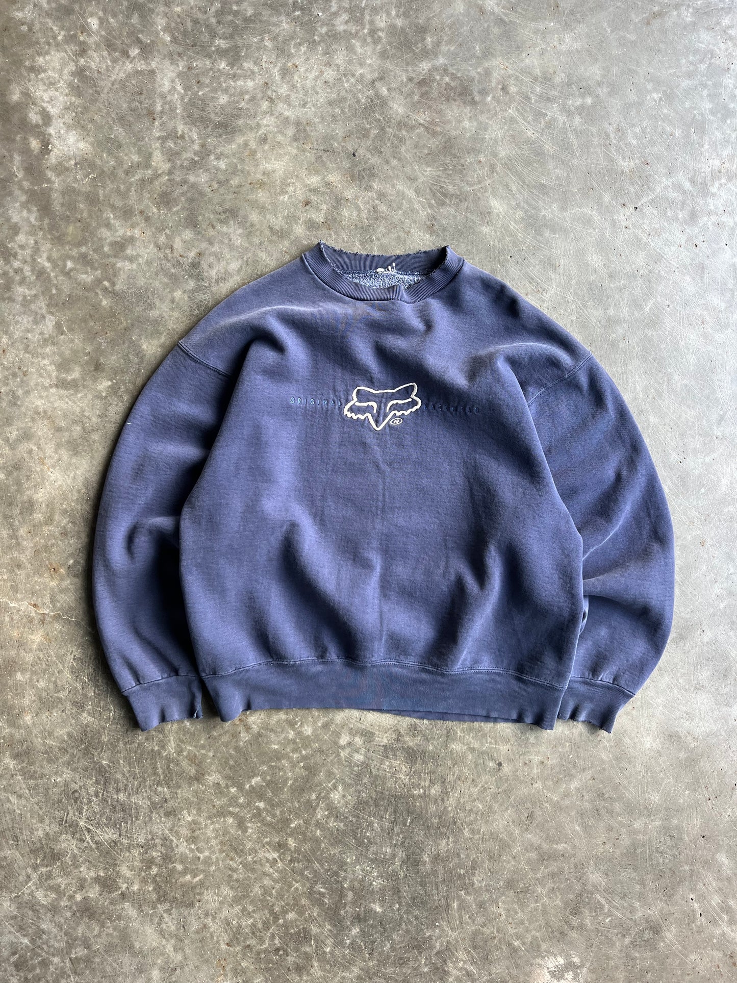 Vintage Navy Embroidered Fox Racing Crew - L