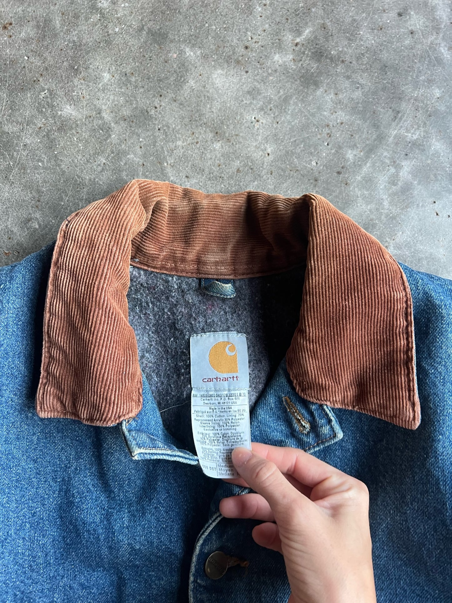 Vintage Cropped Denim Flannel Lined Carhartt Jacket - M