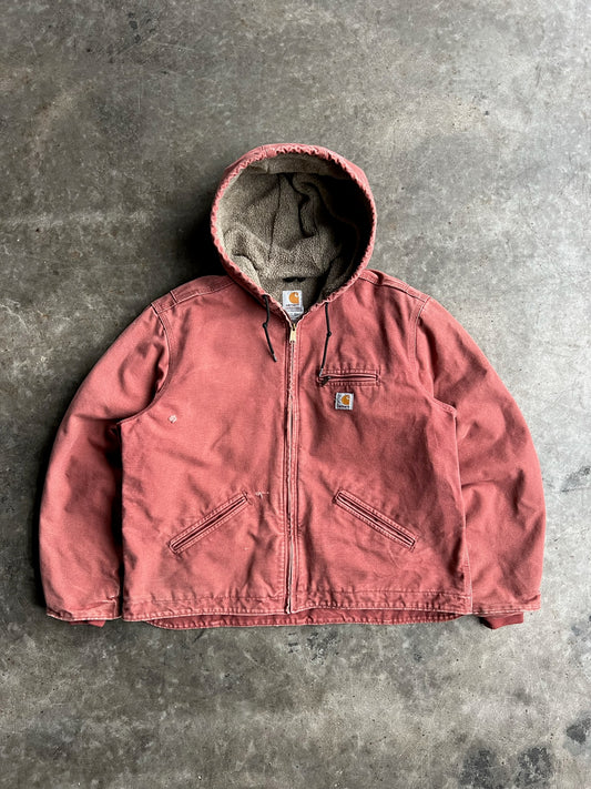 Vintage Blush Pink Sherpa Lined Hooded Carhartt Jacket- XL