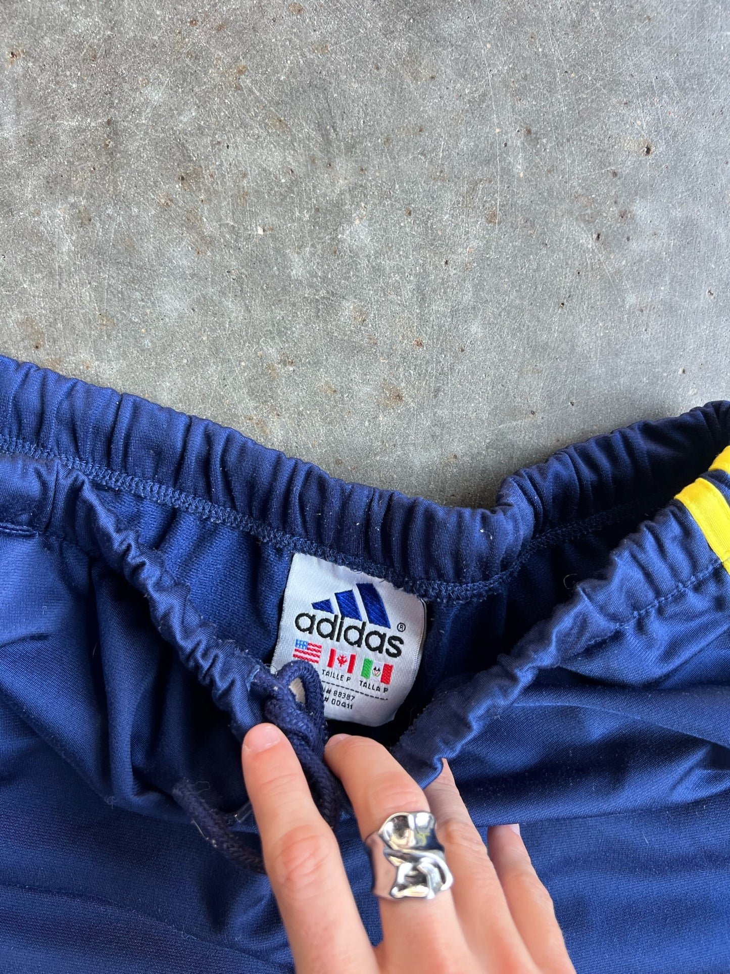 Vintage Navy and Yellow Adidas Track Pants - S