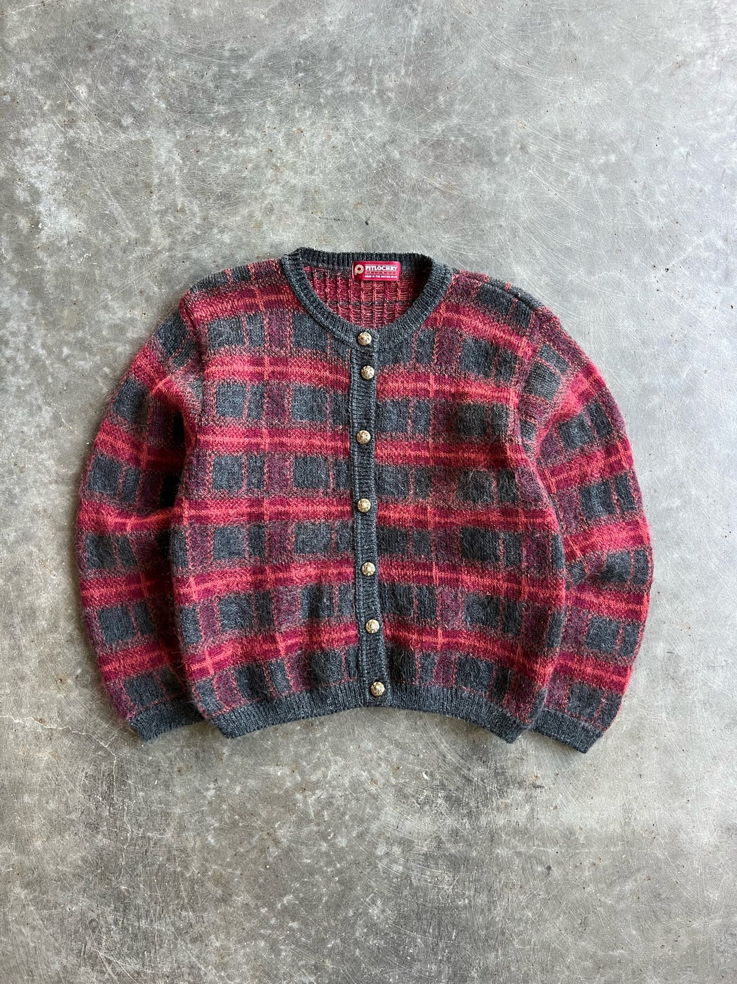 Vintage Magenta Plaid Pitlochry Cardigan - L