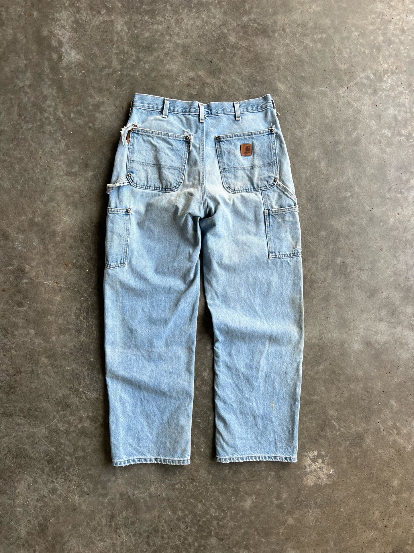 Vintage Distressed Light Wash Double Knee Carhartt Pants - 32