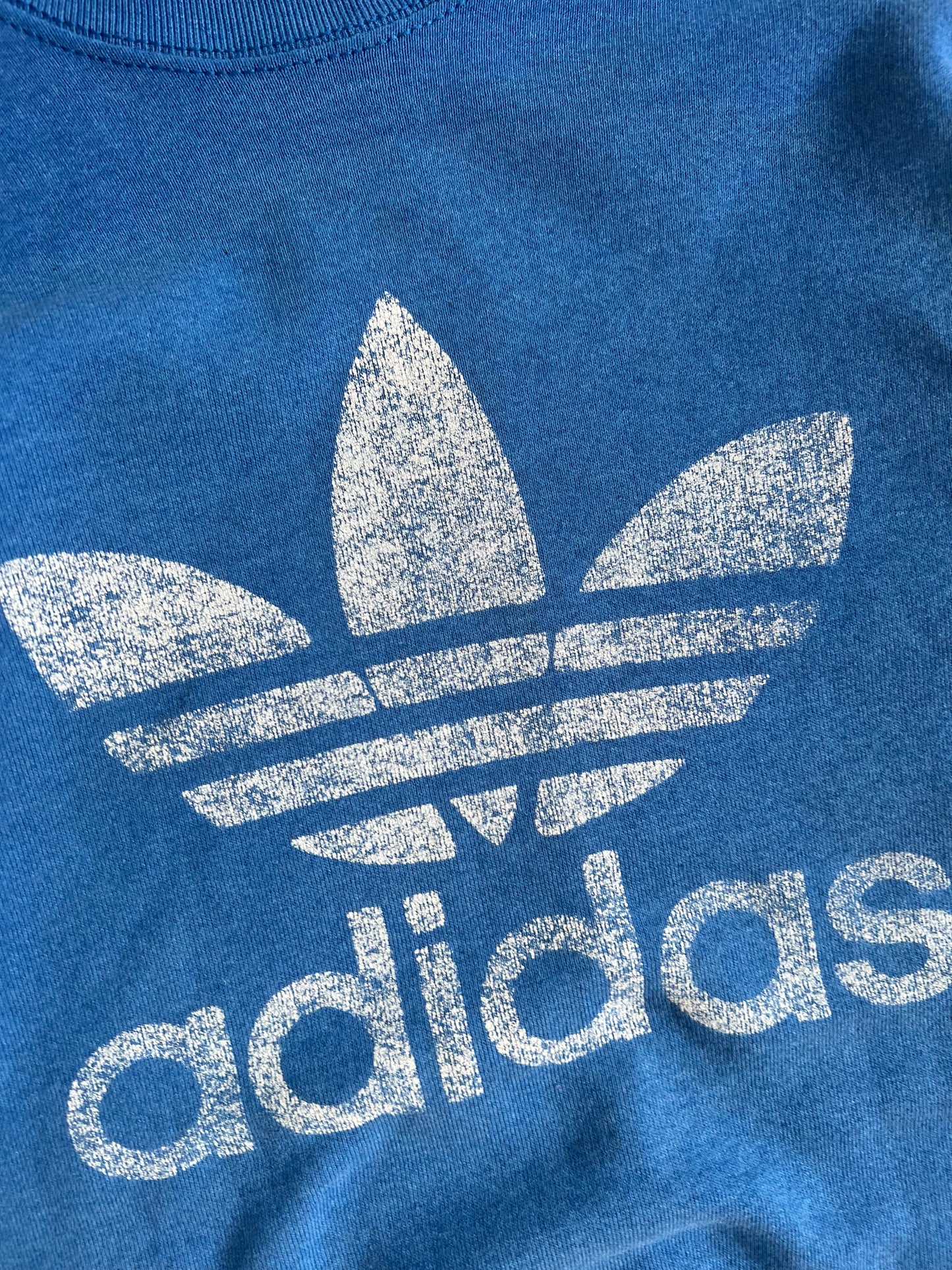 Vintage Blue Faded Adidas Crew - L