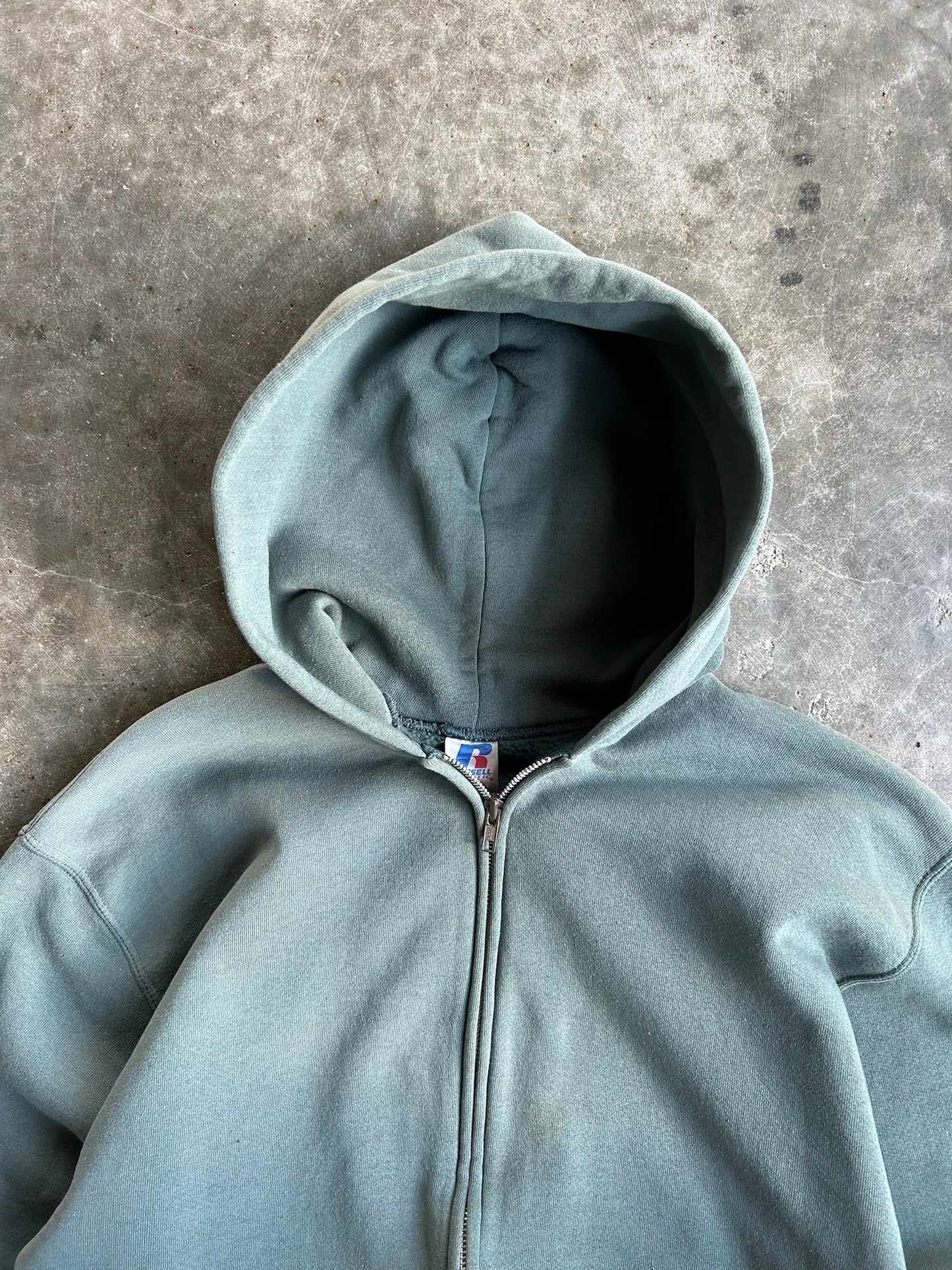 Vintage Olive Green Blank Russell Zip Up Hoodie - M