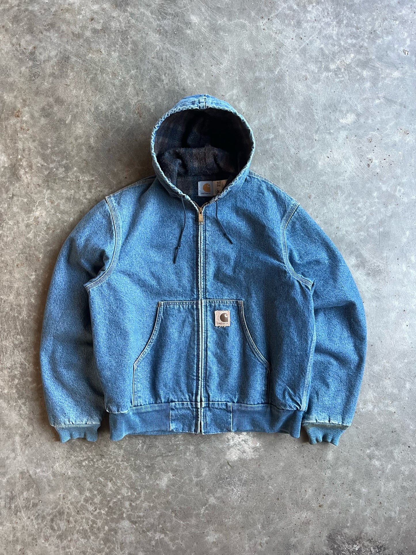 Vintage Denim Flannel Lined Hooded Carhartt Jacket - M