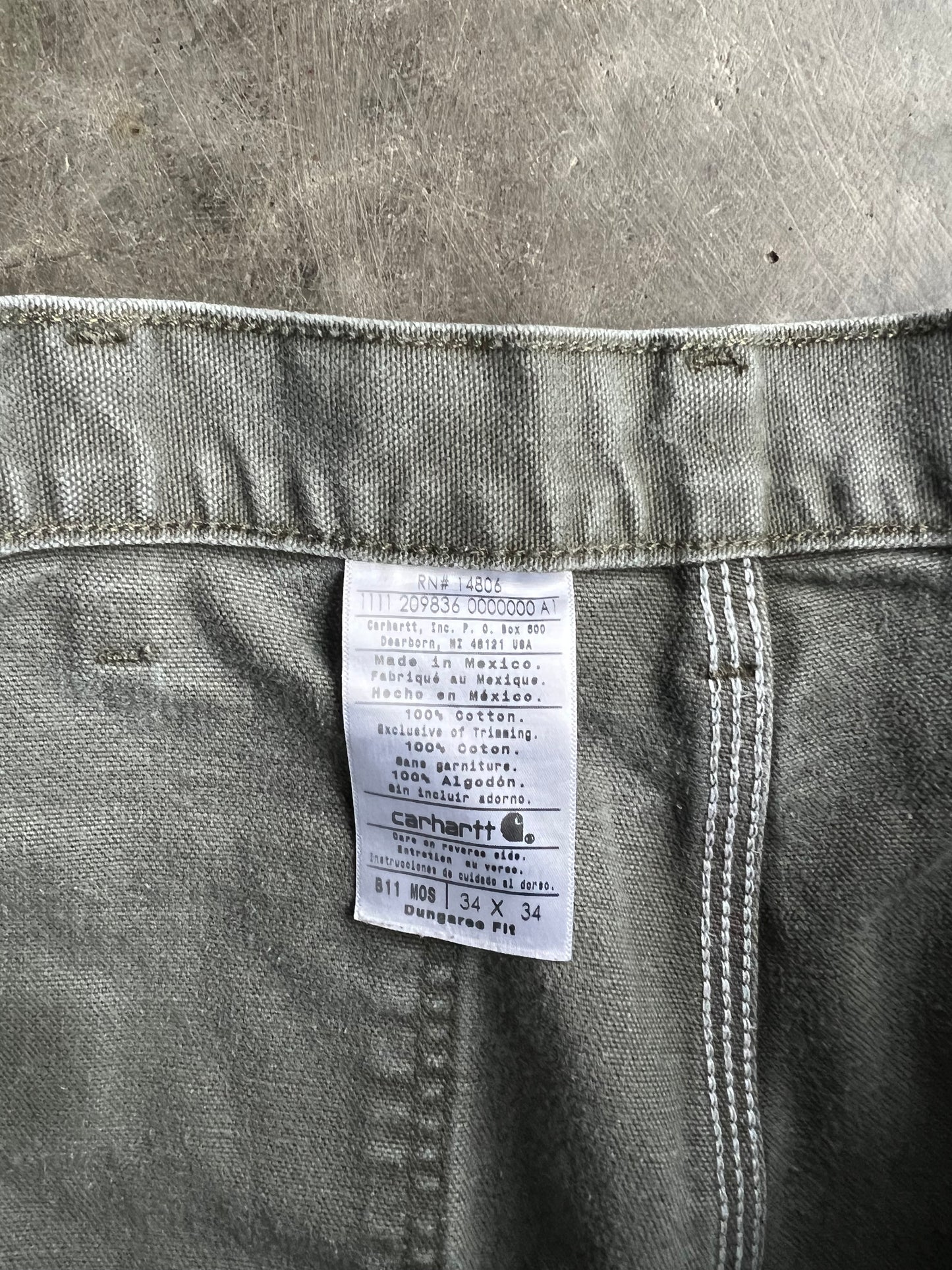 Vintage Faded Green Carhartt Carpenter Pants - 34