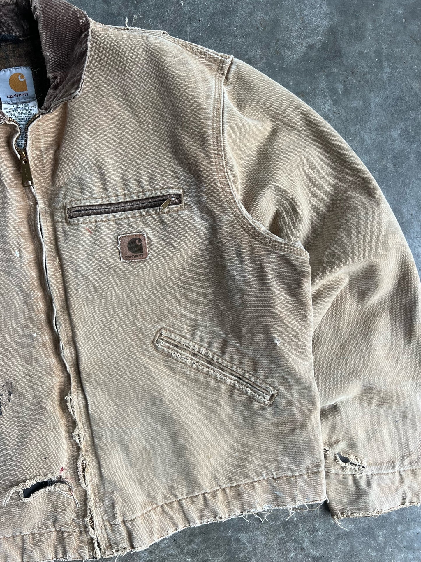 Vintage Tan Distressed Flannel Lined Carhartt Detroit Jacket - L