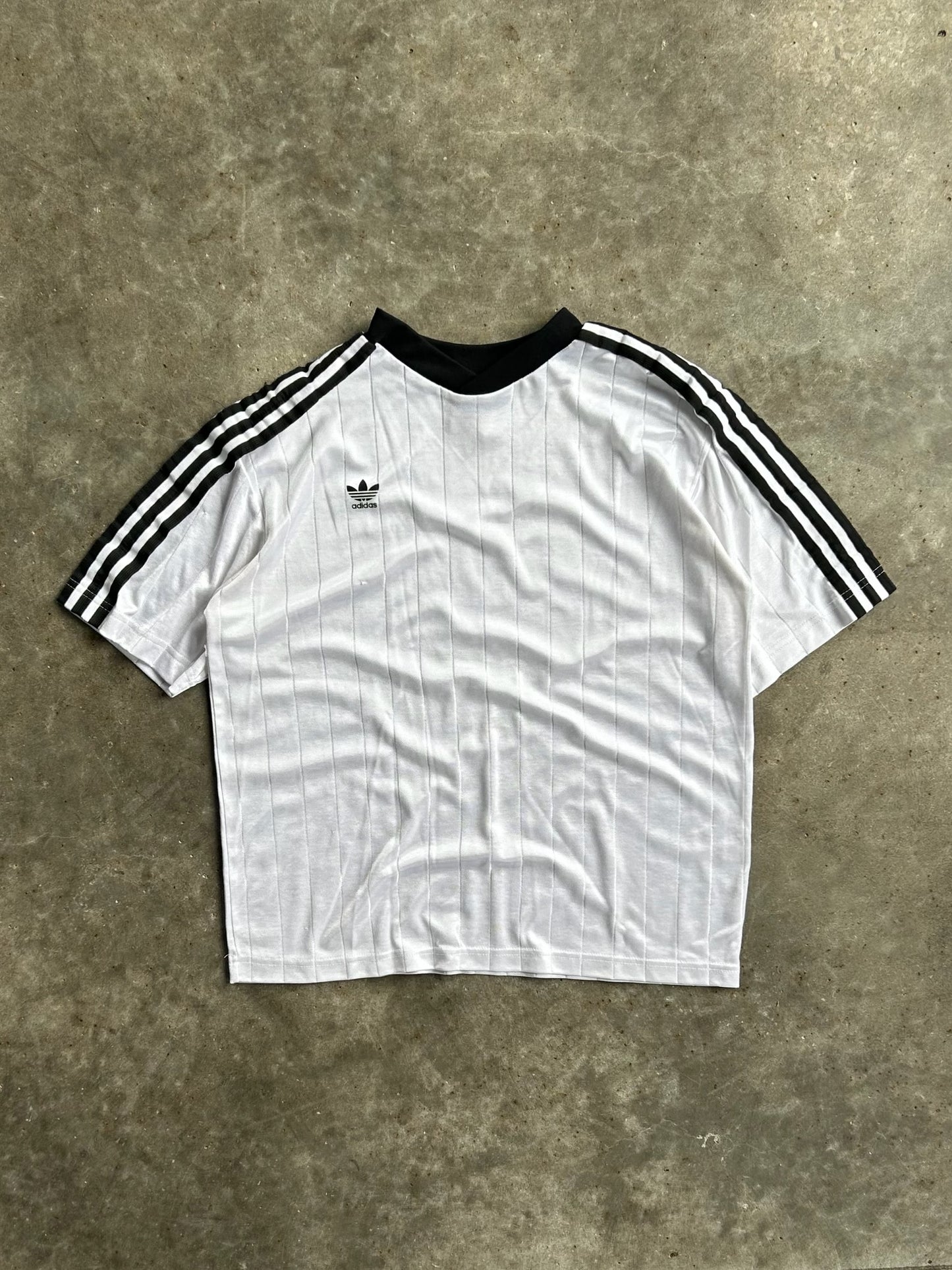 Vintage Adidas White Distressed Tee - M