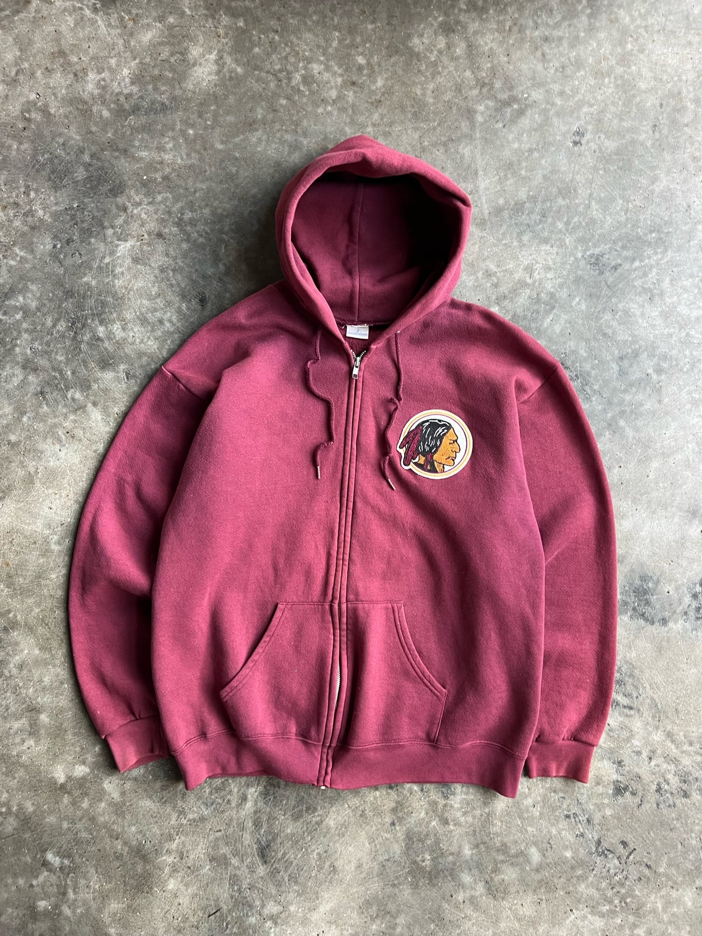 Vintage Maroon Washington Redskins Zip Up Hoodie - L