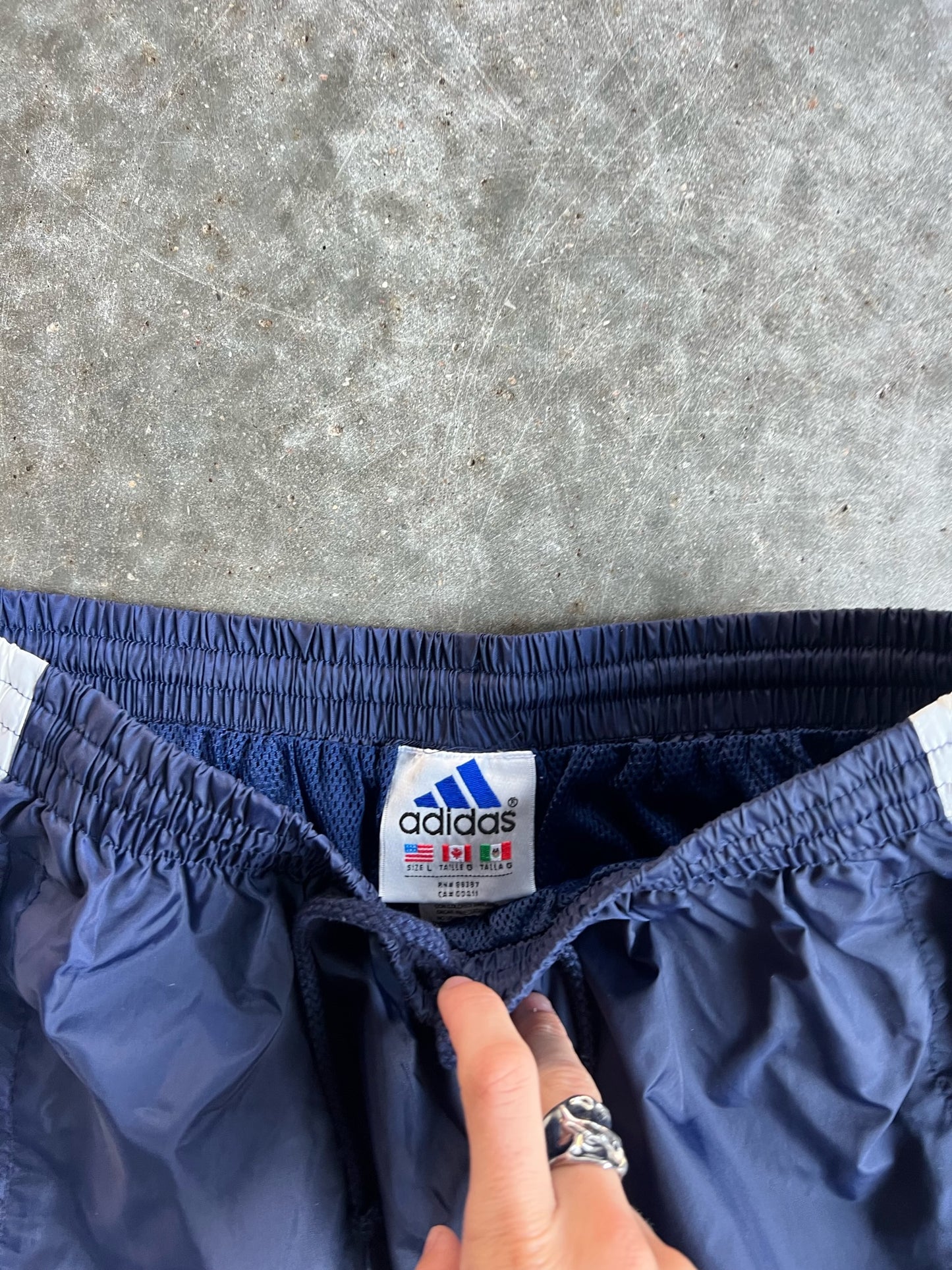 Vintage Navy Striped Adidas Track Pants - L