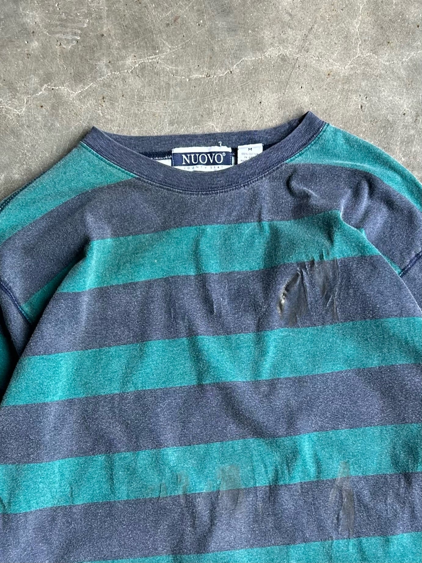 Vintage Green And Navy Striped Nuovo Long Sleeve - M