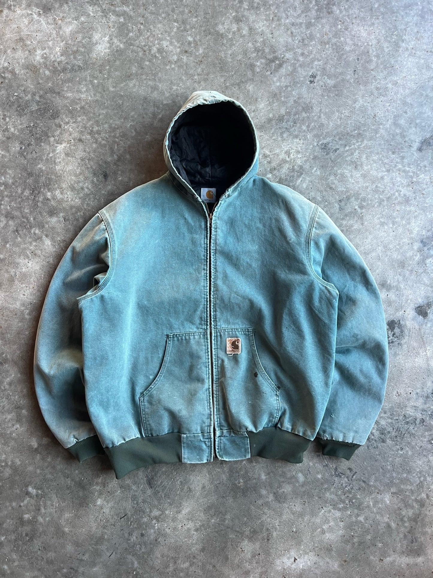 Vintage Faded Teal Hooded Carhartt Jacket - XL