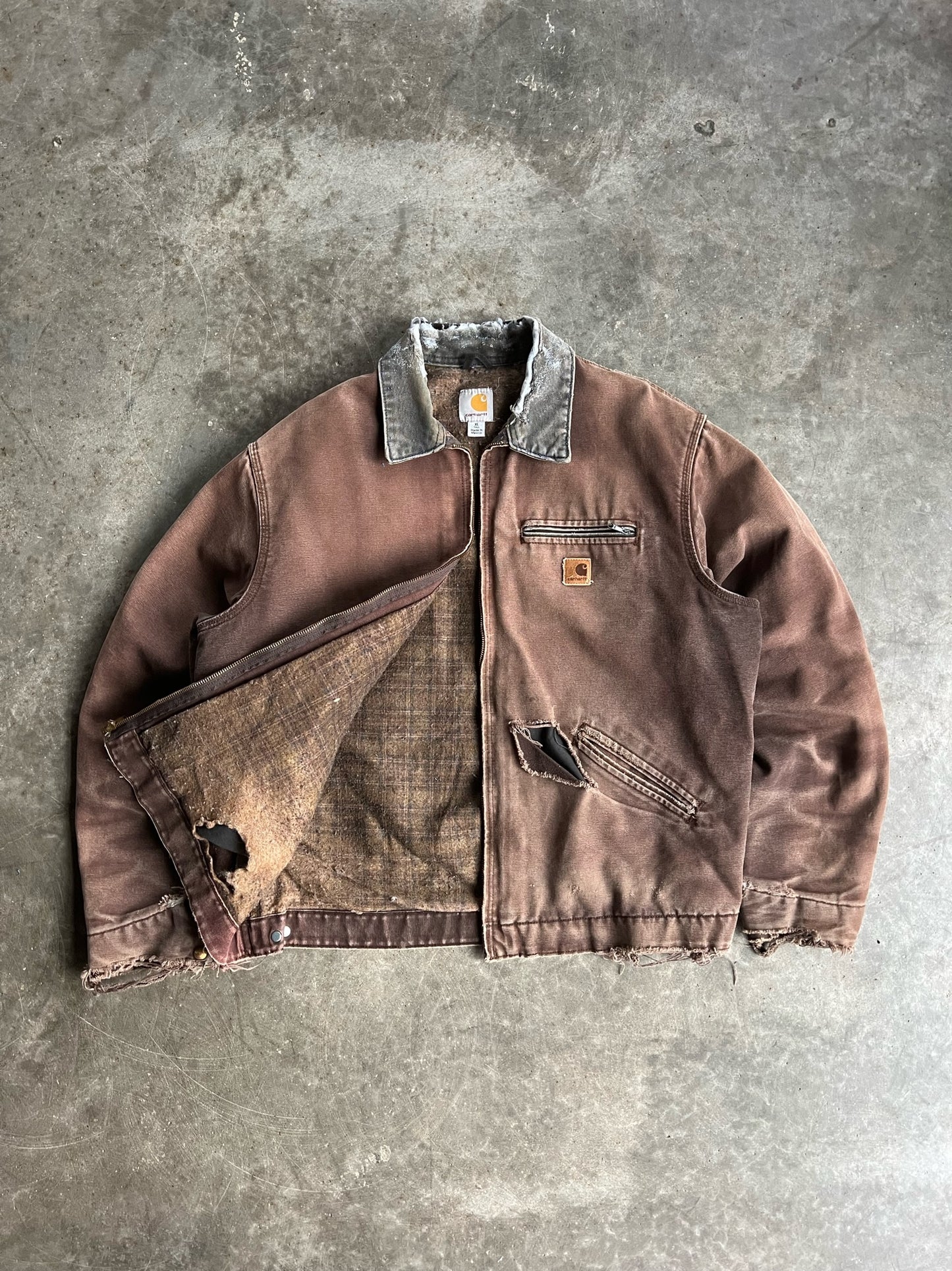 Vintage Brown Flannel Lined Distressed Carhartt Detroit Jacket - XL