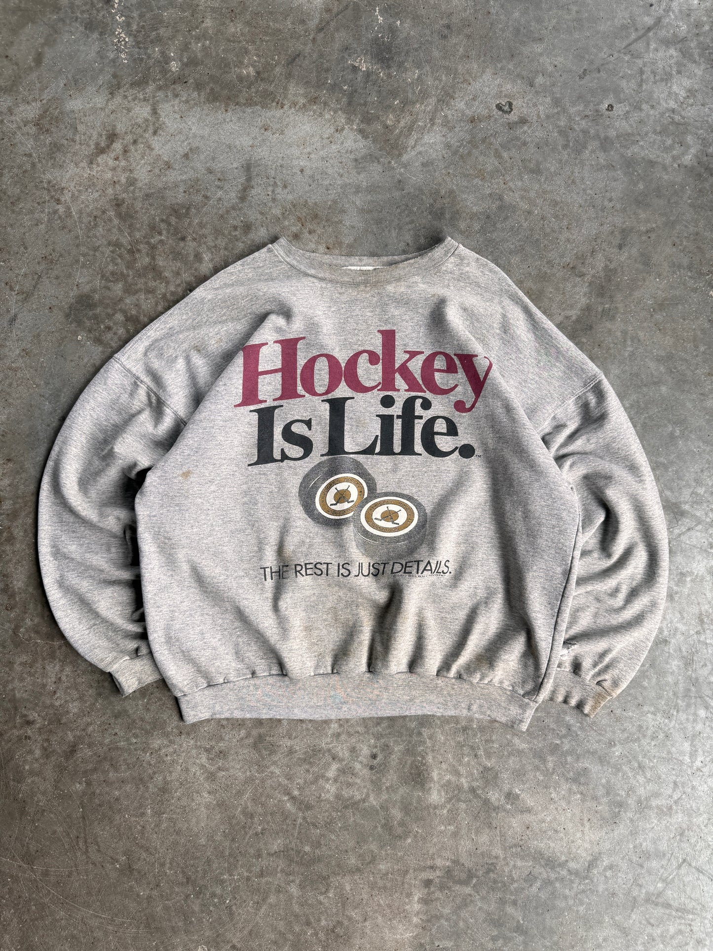 Vintage Grey Hockey Slogan Crew - XL