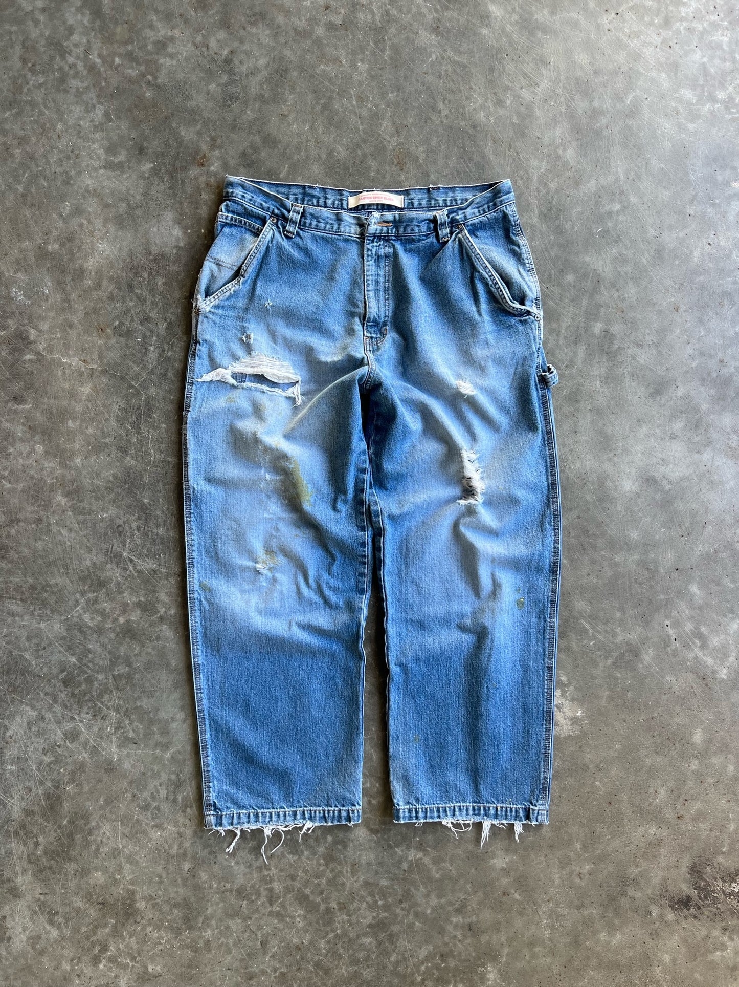 Vintage Distressed Painted Canyon River Blues Carpenter Pants - 34