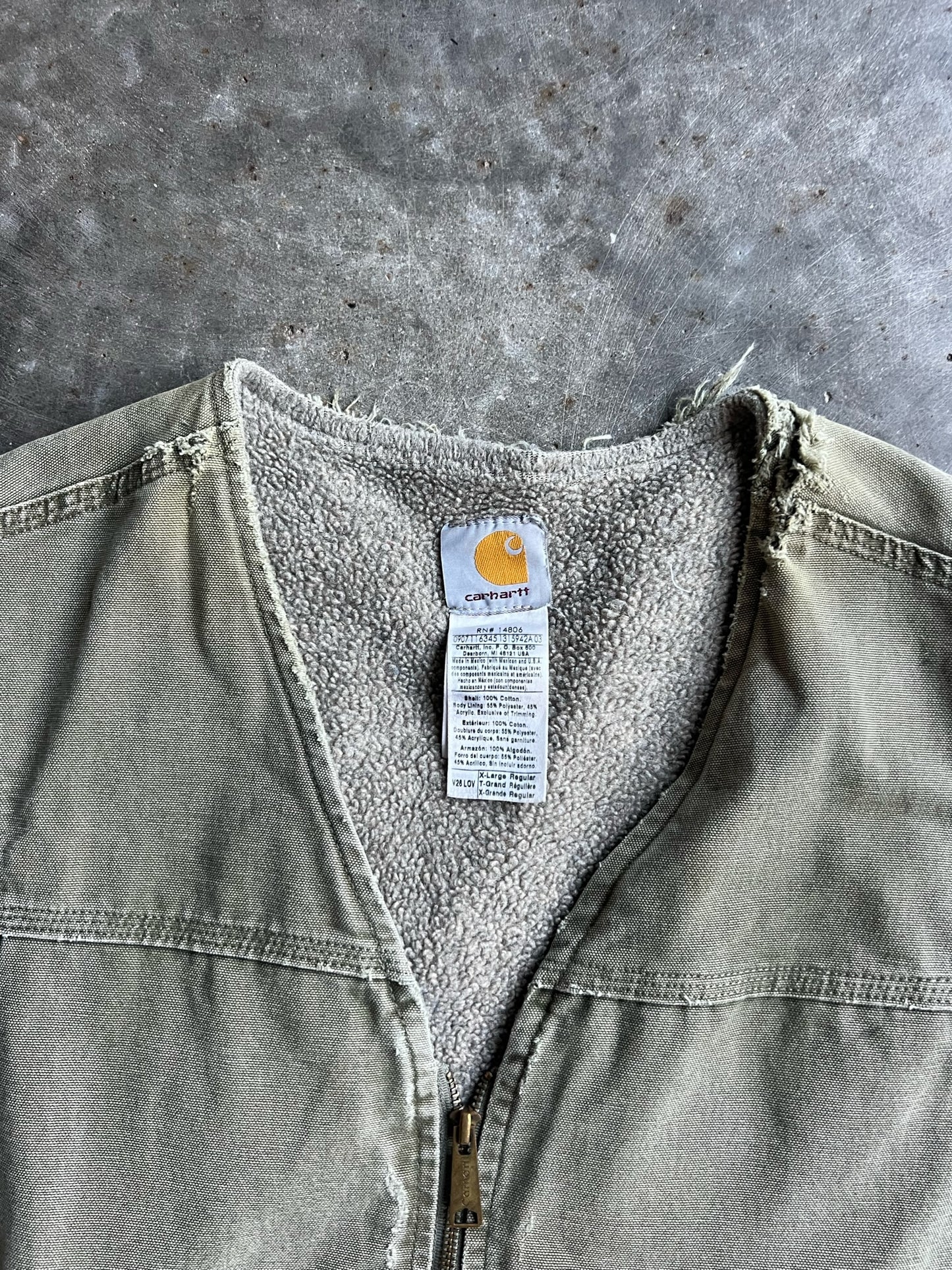 Vintage Olive Green Fleece Lined Carhartt Vest - XL