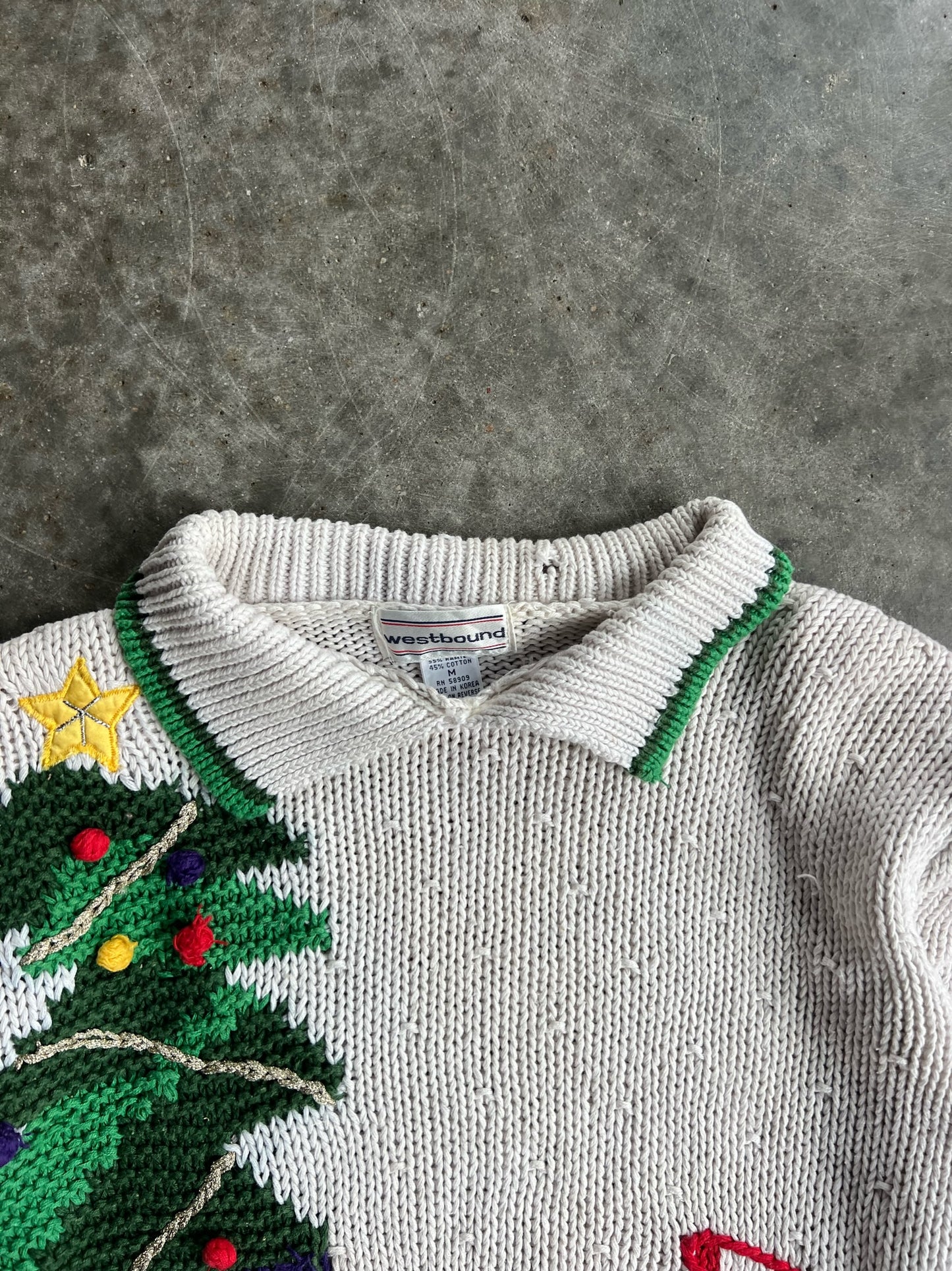 Vintage Cream Knit Collared Christmas Sweater - M