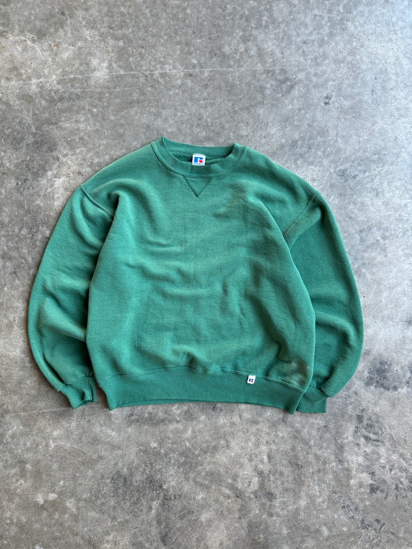 Vintage Green Blank Russell Crew - L