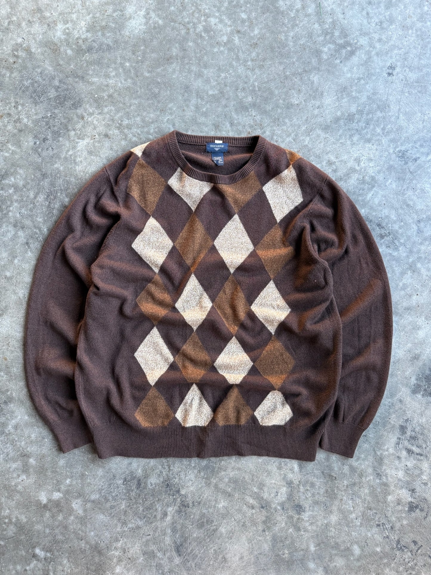 Vintage Brown Dockers Harlequin Sweater - XL