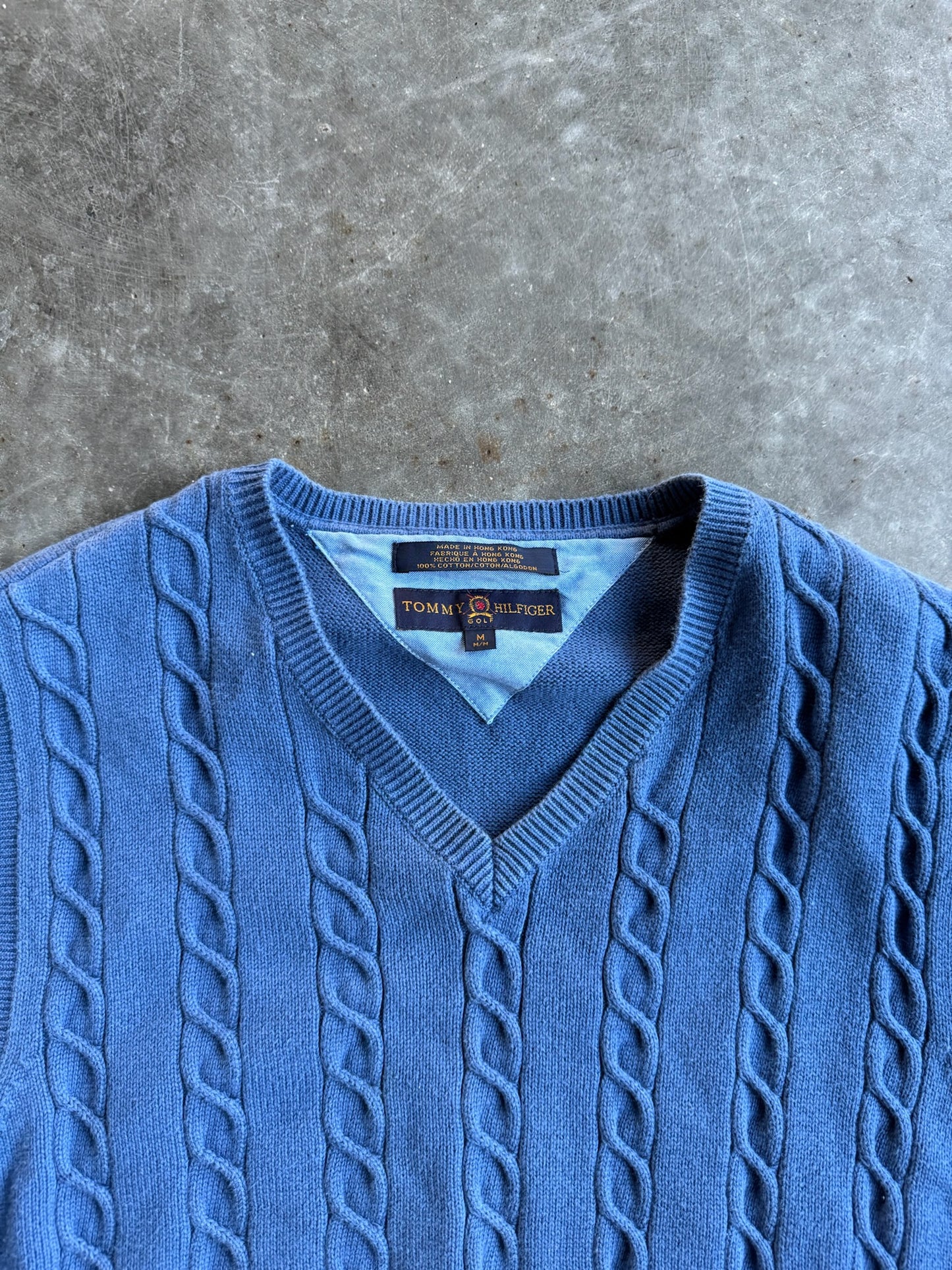 Vintage Tommy Hilfiger Blue Cable Knit Sweater Vest - M