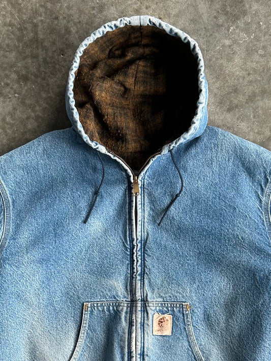 Vintage Denim Flannel Lined Hooded Carhartt Jacket - XXL