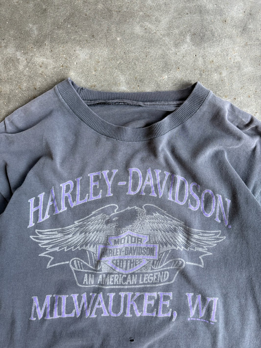Vintage Grey Harley Davidson Distressed Tee - L