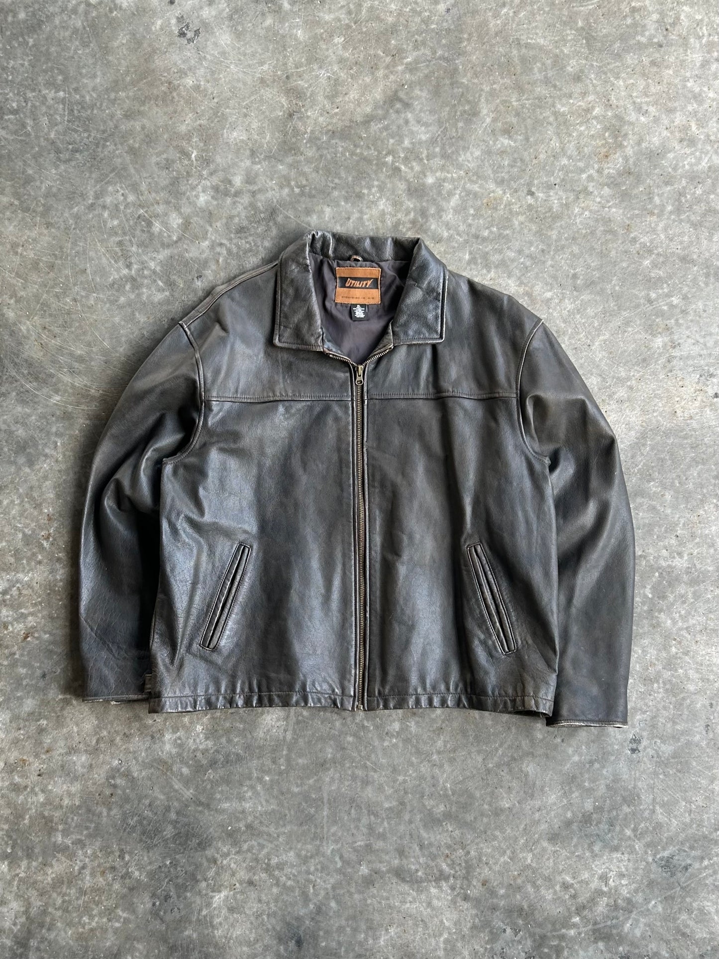 Vintage Utility Leather Jacket - XL