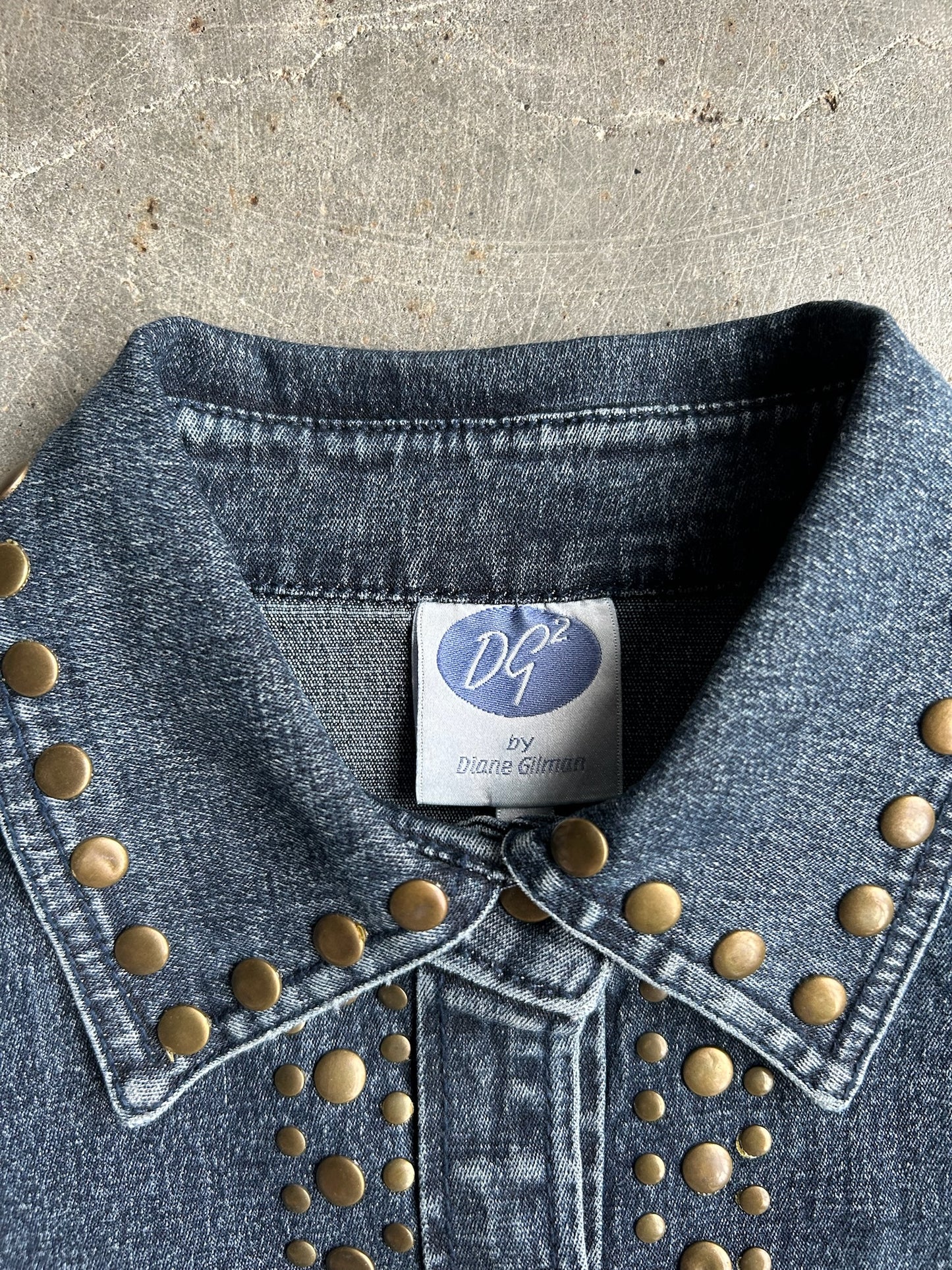 Vintage Denim Studded Button-Up Shirt - L