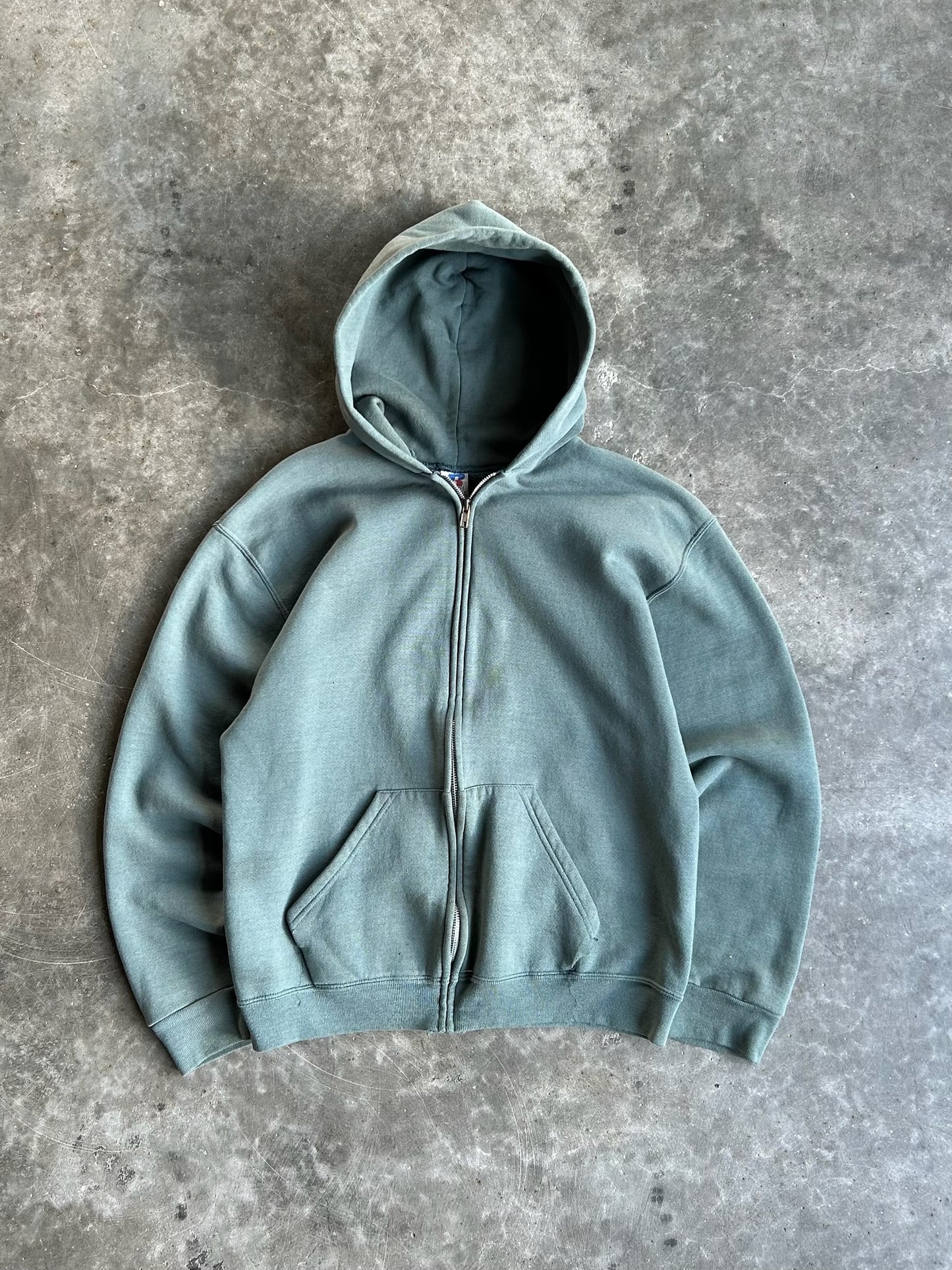 Vintage Olive Green Blank Russell Zip Up Hoodie - M