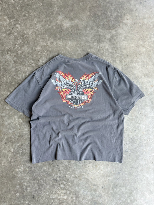 Vintage Faded Grey Harley Davidson Cropped Tee - XL