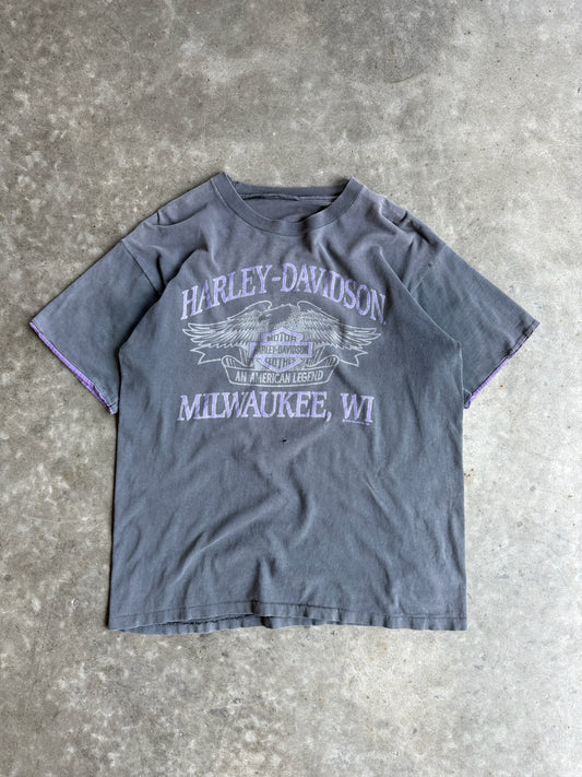 Vintage Grey Harley Davidson Distressed Tee - L