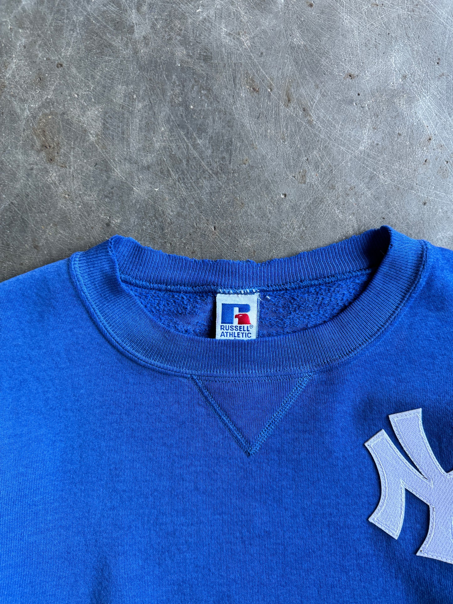 Vintage Blue Yankees Russell Crew - L