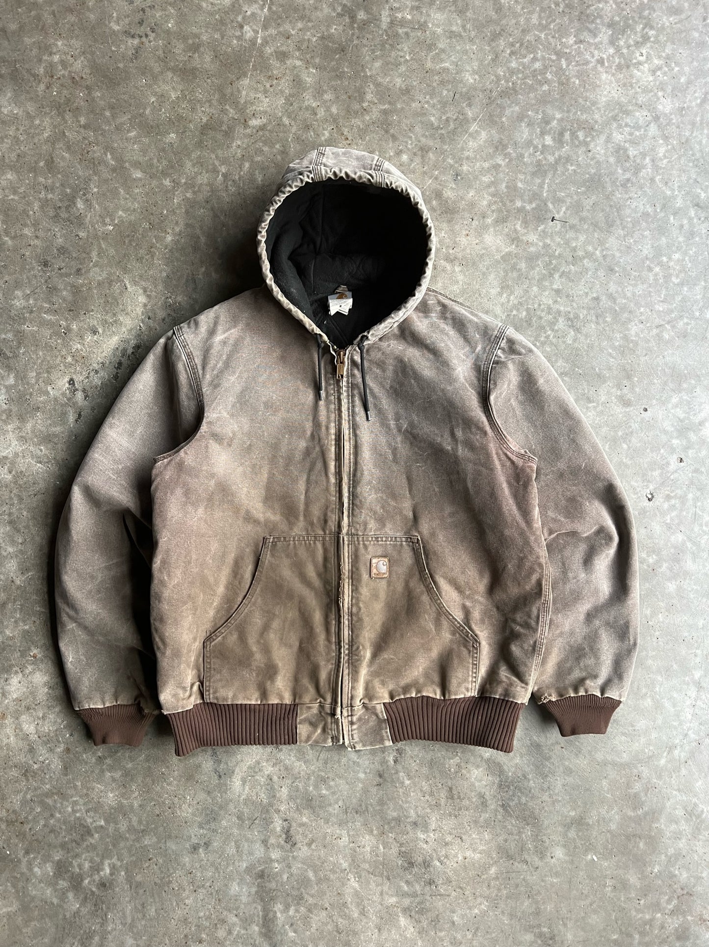 Vintage Faded Brown Hooded Carhartt Jacket - XL