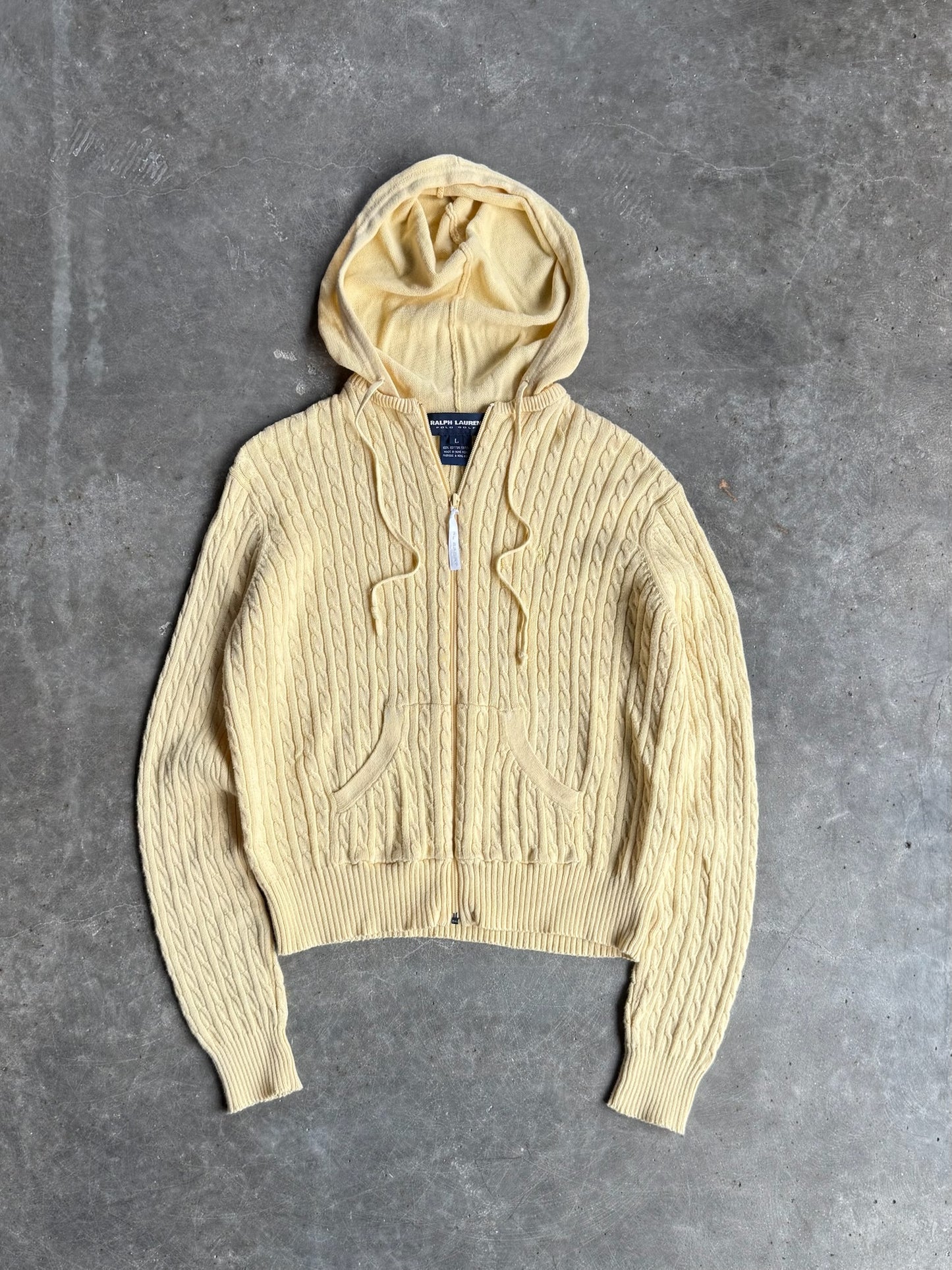 Vintage Baby Yellow Ralph Lauren Polo Golf Zip Up Sweater - L