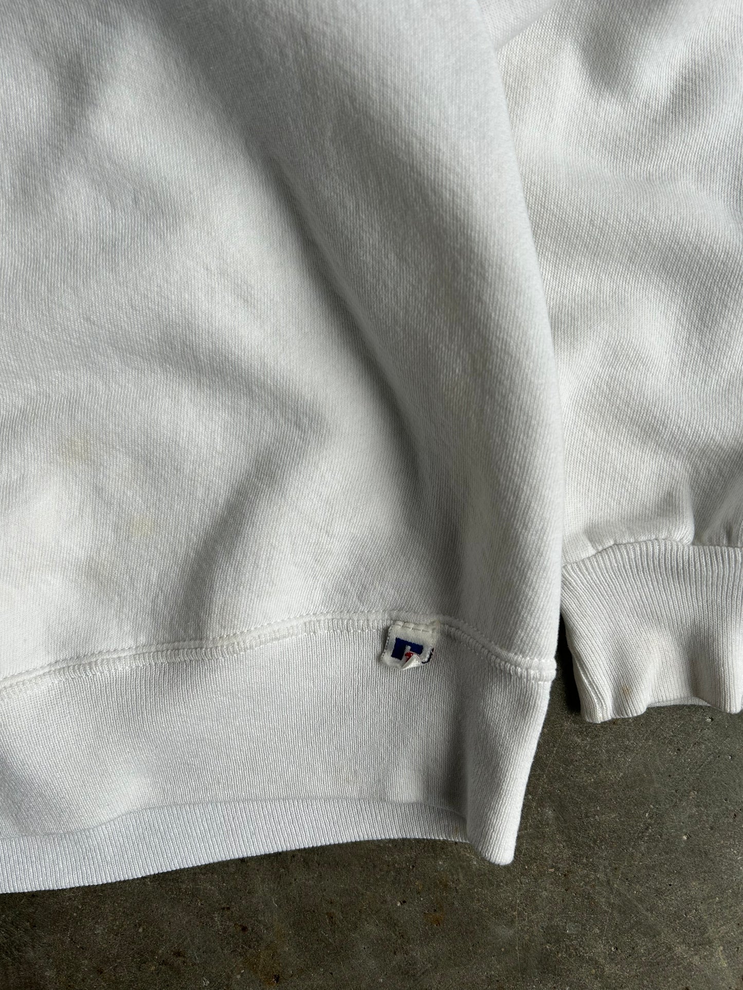 Vintage White Blank Russell Crew - L